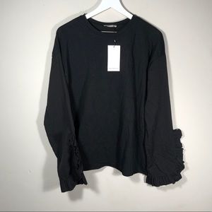 [Zara] NWT Black Long Sleeve Ruffled Sweater szM